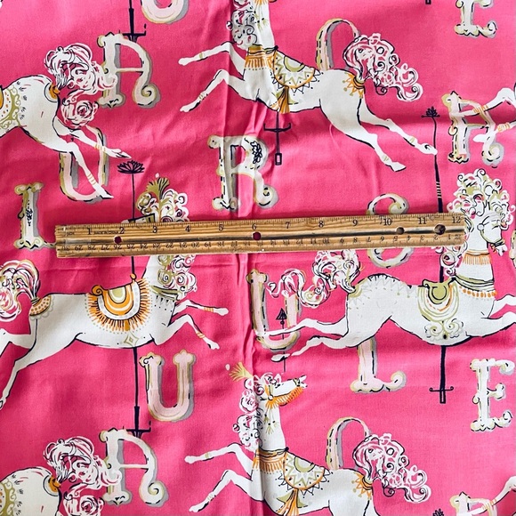 Dear Stella Pink & White Carousel House with Letters Cotton Fabric 2 yards - Picture 2 of 4